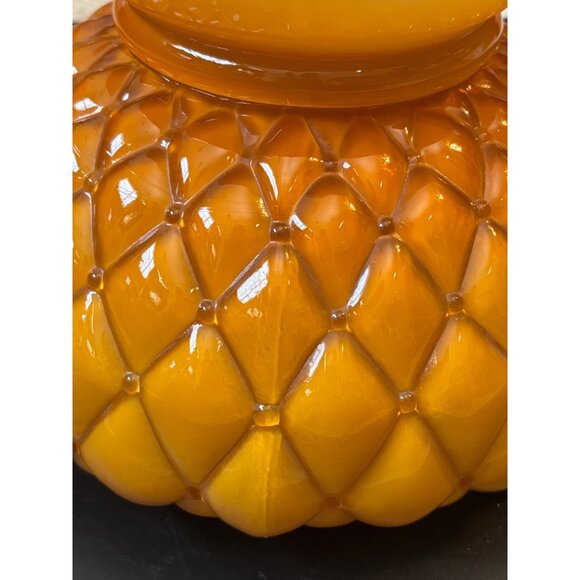 Vintage Amber Glass Lampshade Quilted Replacement Globe Overlay Glass 6 3/4" - Picture 9 of 12